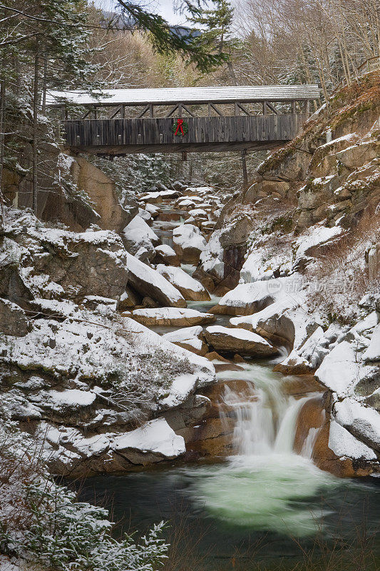 Franconia Notch Flume系列-哨兵松桥在初雪